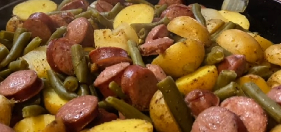 SAUSAGE GREEN BEAN POTATO CASSEROLE