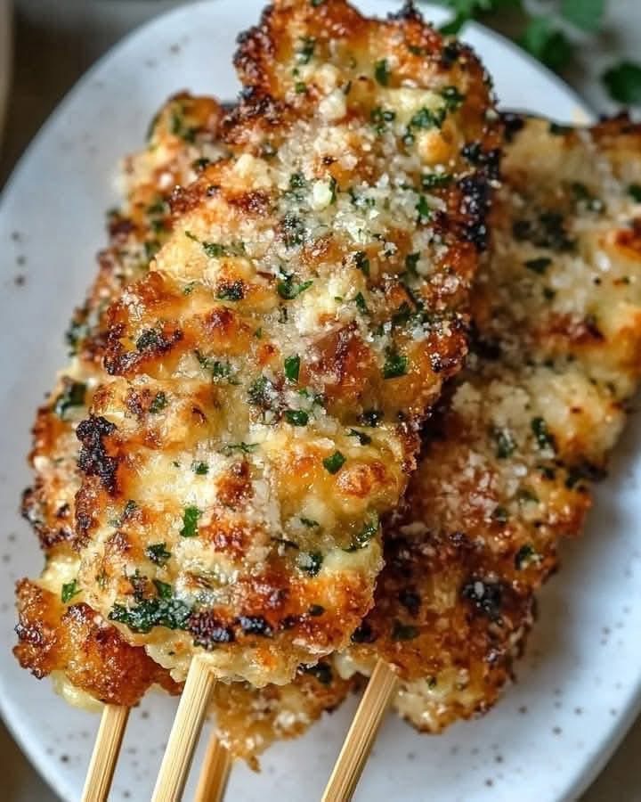 Air Fryer Garlic Parmesan Chicken Skewers