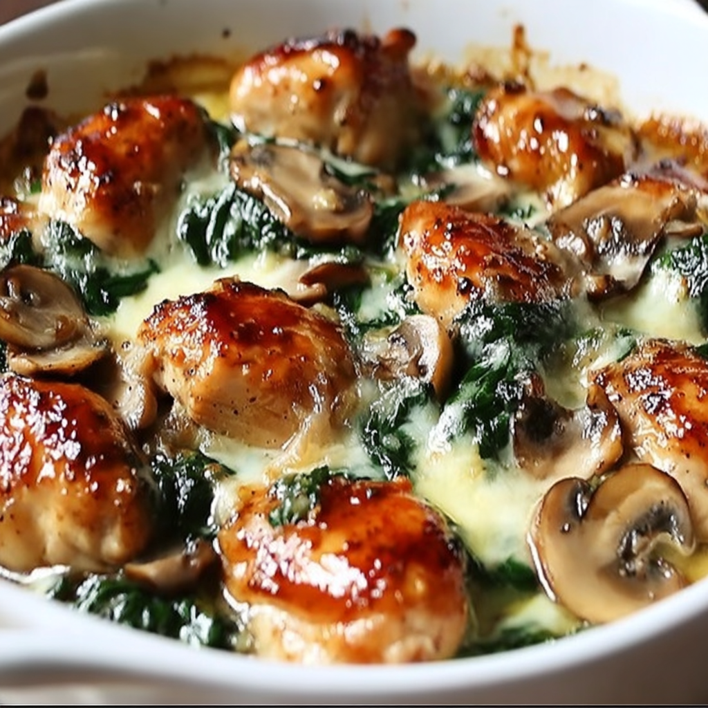Chicken, Spinach, and Mushroom Low-Carb Oven Dish
